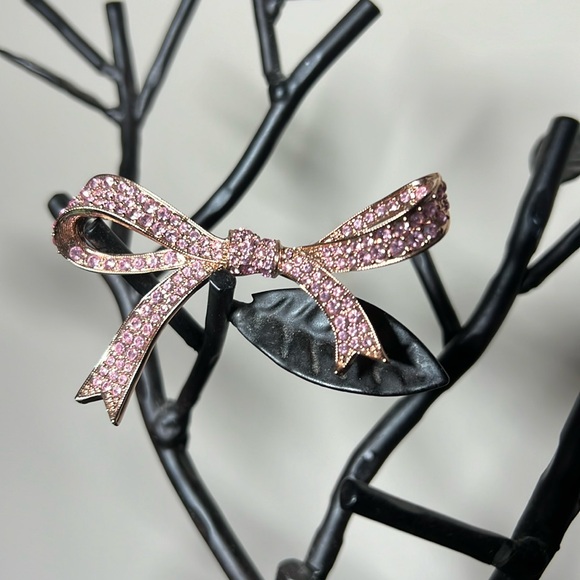 Pink Ribbon Rhinestone Pin 2.5” Wide - Picture 1 of 2